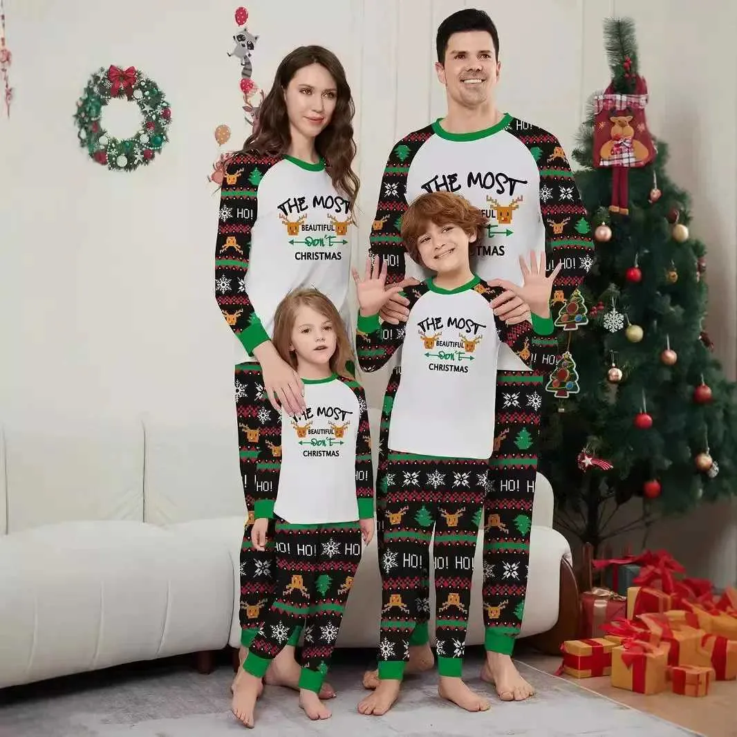 Family Christmas Matching Pajamas Set - Letter Print PJs for Mom, Dad ...