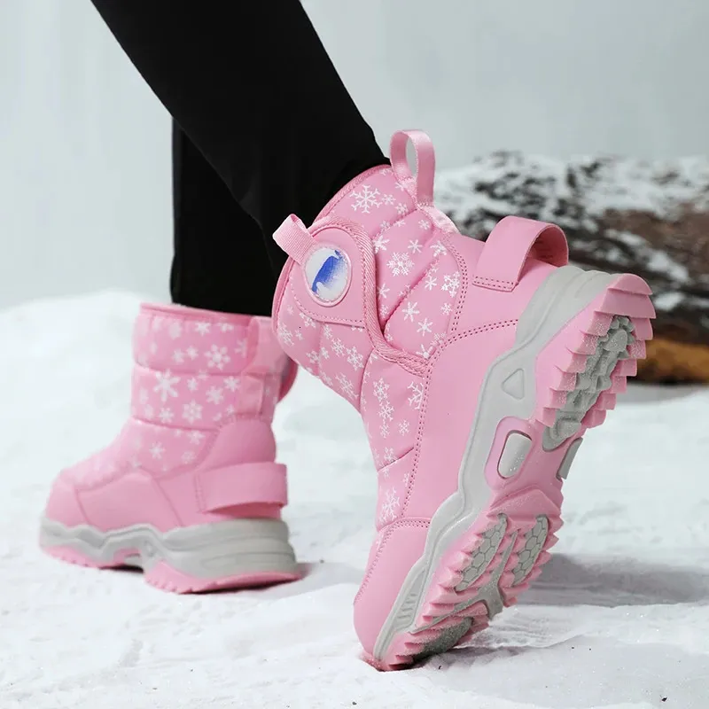 Winter Fashion Leather Girls Snow Boots For Kids Warm And