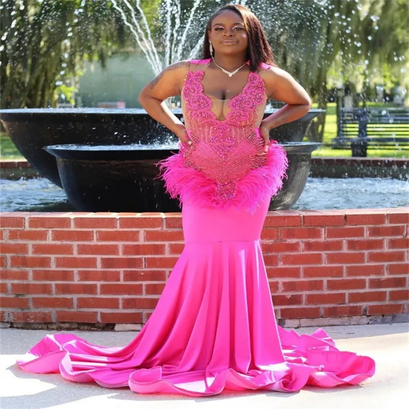 Luxury Plus Size Mermaid pink sparkly prom dress with Diamond Crystal Embellishments - Perfect for Black Girls' Feather Birthday and Nigerian African Luxury Plus Size Mermaid pink sparkly prom dress with Diamond Crystal Embellishments - Perfect for Black Girls' Feather Birthday and Nigerian African