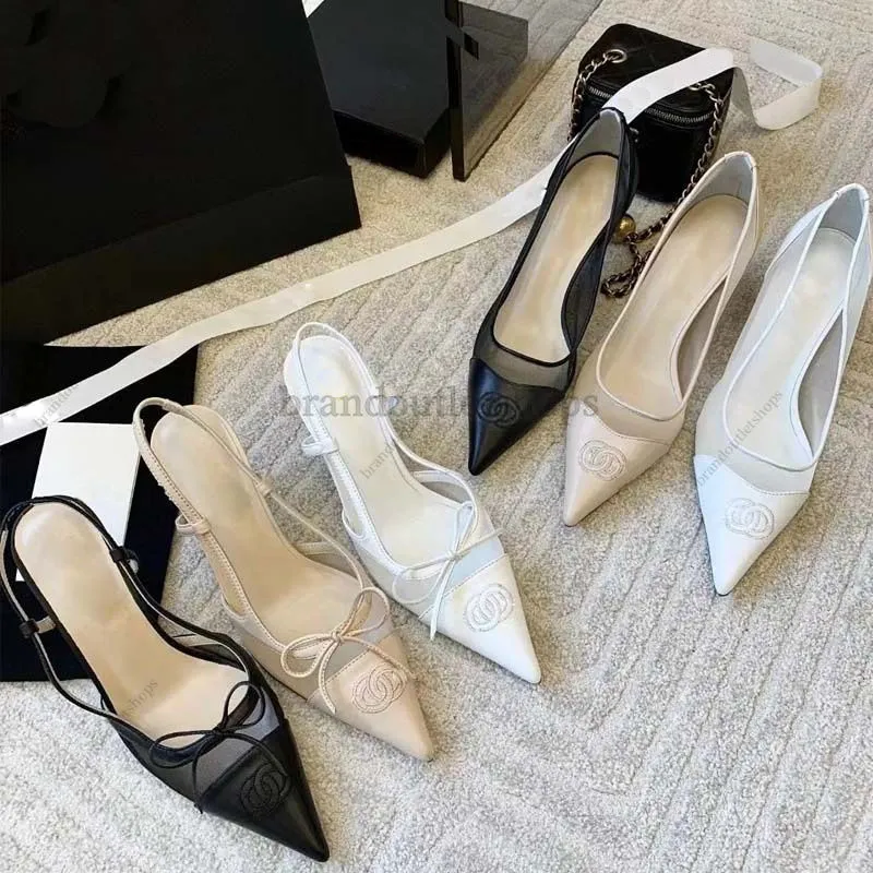 Top Quality Women Pumps High Heels Pointy Bow Mesh Sexy Sandals