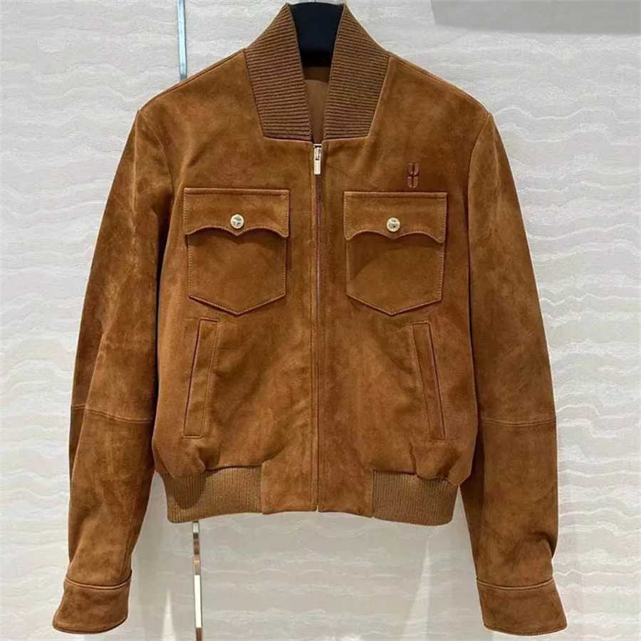 Wildleder Bomberjacke Damen Long Damen Wildleder