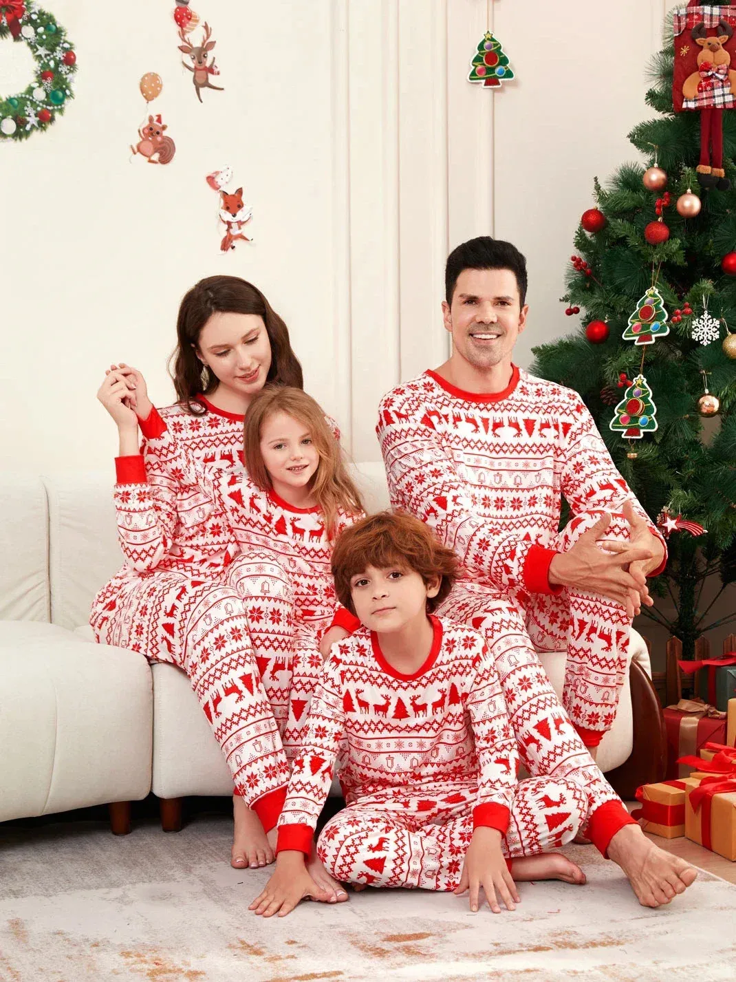 Festive Allover Print Family Christmas Pajamas: Soft Matching - Main Image