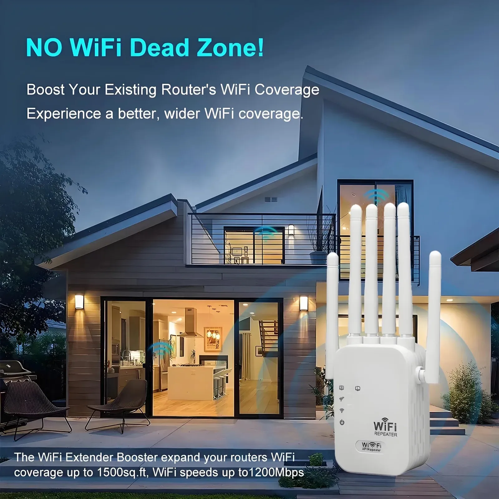1200M WiFi Signal Expander Repeater with Dual Band 5GHz/2.4GHz Wireless ...