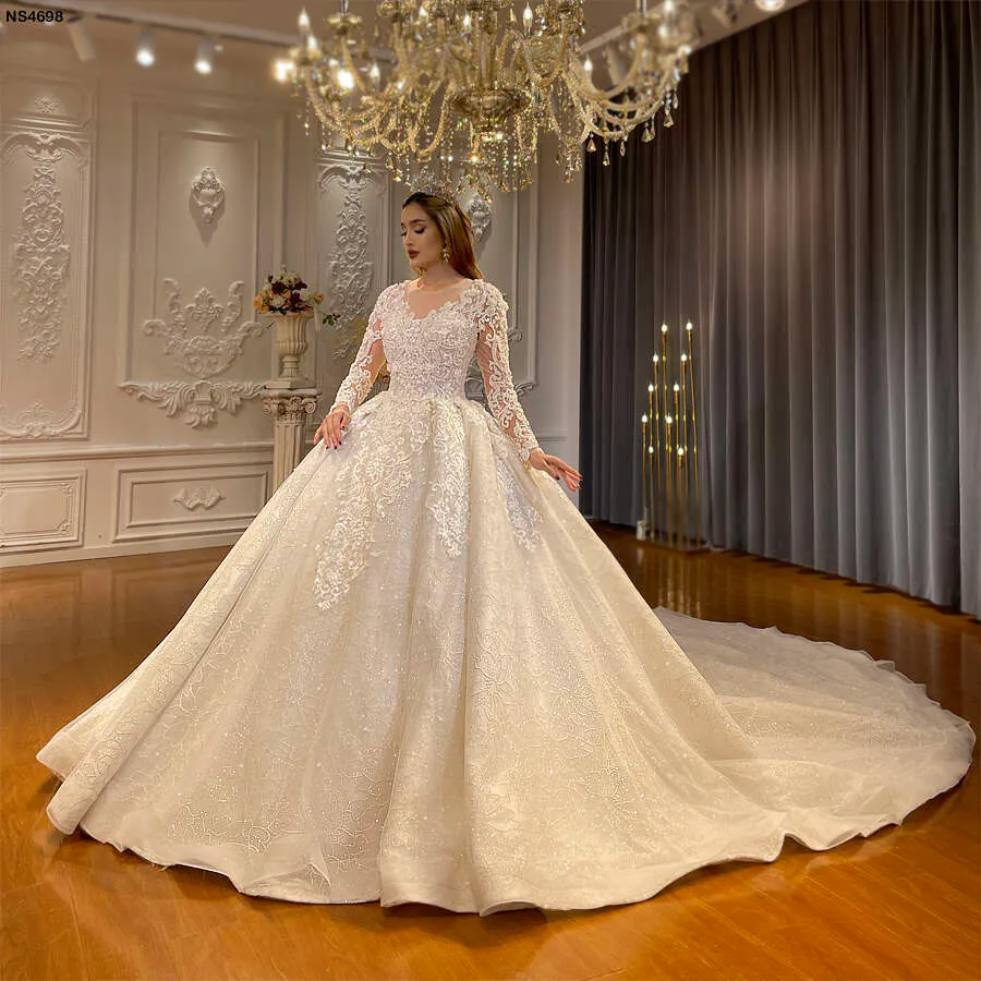 Save Big on Bulk Fitted Wedding Dresses Long Train Sleeves Bridal Gowns  With Long Train Elegant Sleeved Wedding Dresses, 150cm Train Best Deals  on