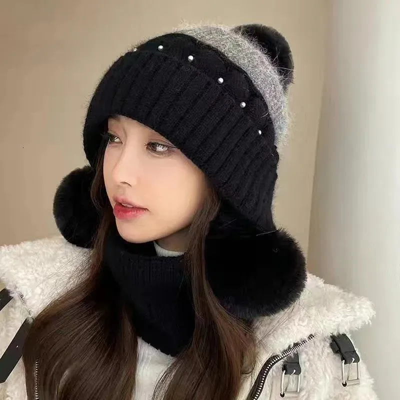 Womens Rabbit Fur Winter Hat Cute Fleece Knit Cap, Windproof  display picture 1