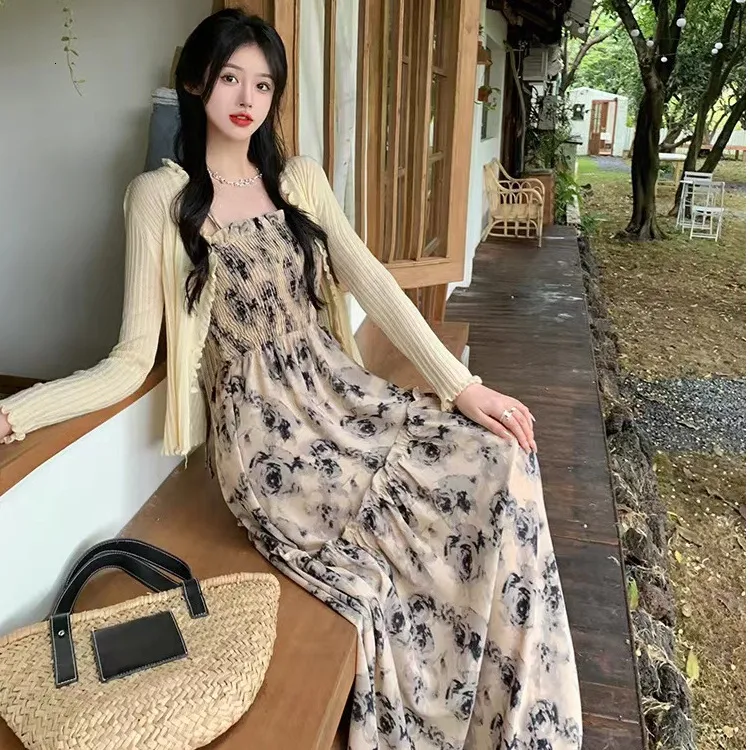 Floral Suspender Dress, High Waisted, Slimming | DHgate