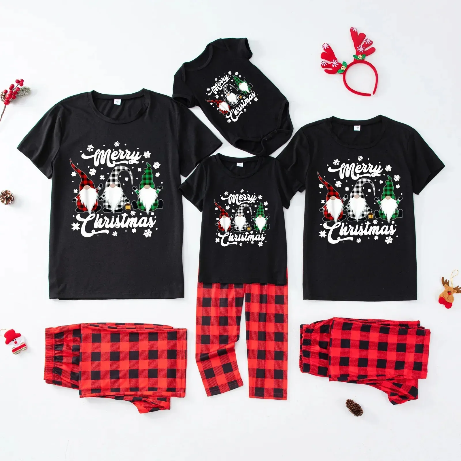 Matching Family Christmas PJs: Soft Short Sleeve Top & Trousers Set ...