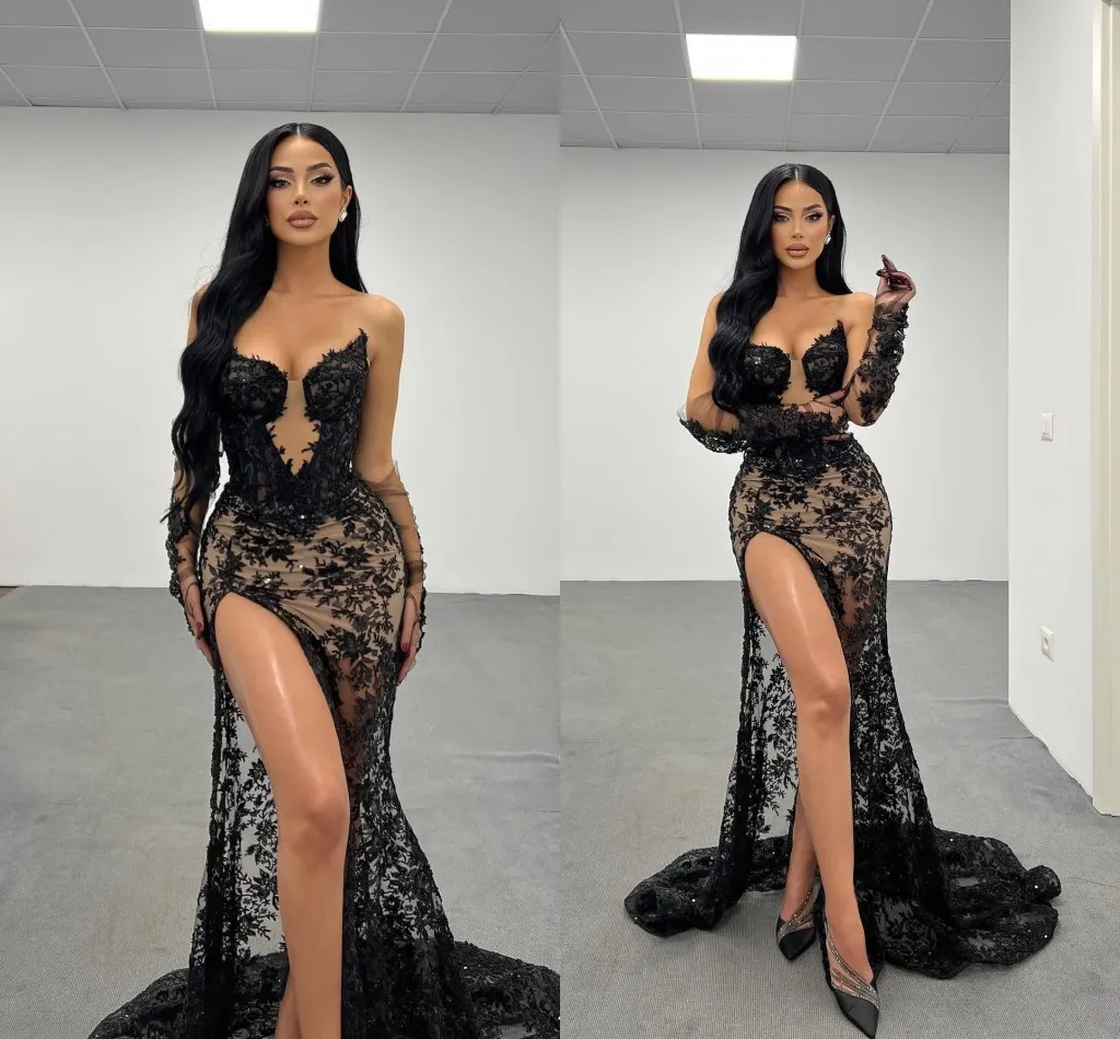 green emerald velvet dress BLACK MERMAID GOWN WITH HIGH SLIT CUT OUT AND HAND BEADINGS DETAILS –  Kenneth Barlis