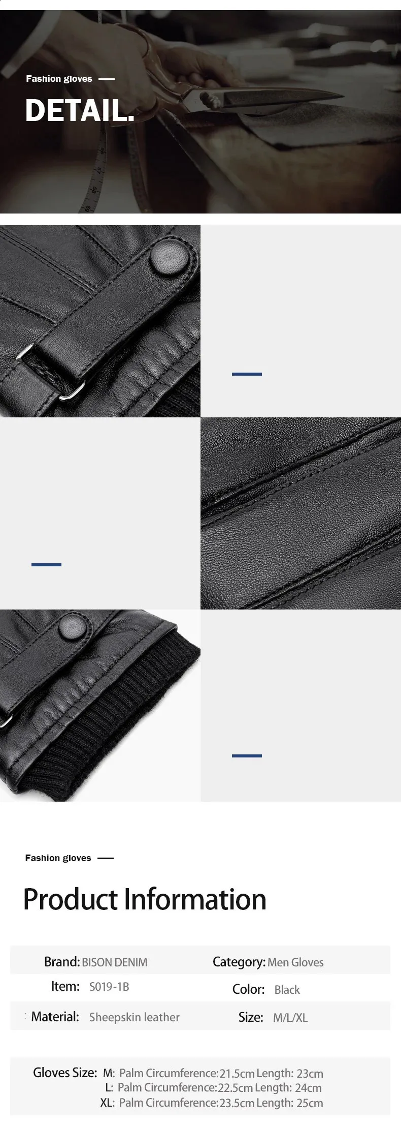 Gants Homme BISON DENIM En Cuir PU - Compatible écran Tactile - Chauds Pour L'hiver - Taille S à XXL