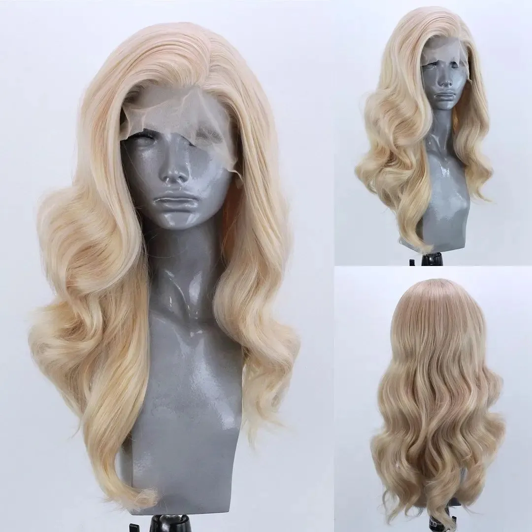 Long Christina Style Blonde Light Gold Wavy Synthetic Lace Front Wig