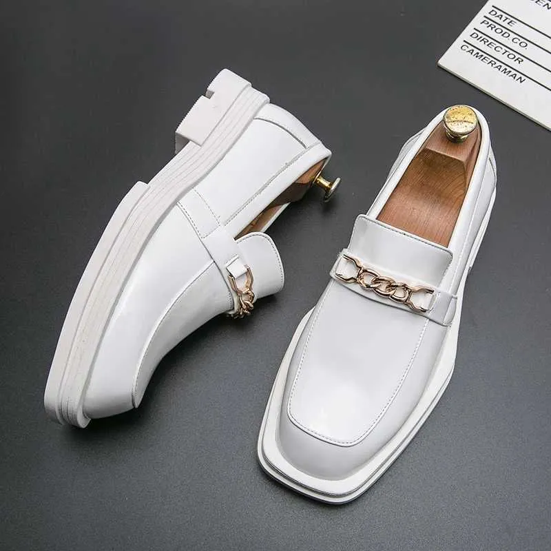 Men's White Leather Loafers Stylish Platform Derby Shoes for Business  Casual Wear, Spring/Autumn Low Top Shoes
