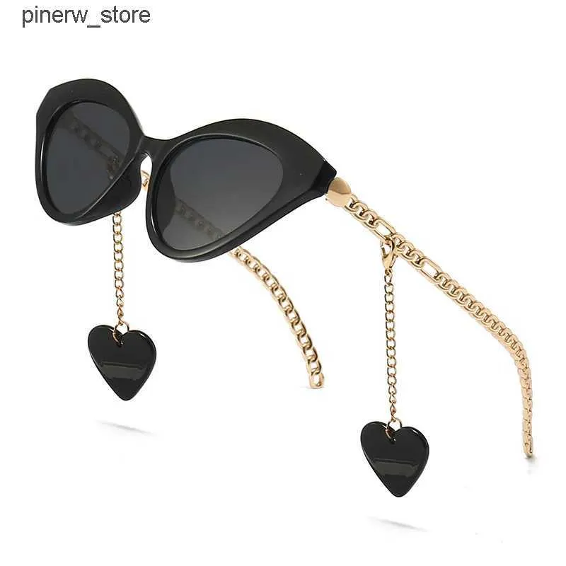Retro Cat Eye Sunglasses for Women with Metal Chain Legs and 