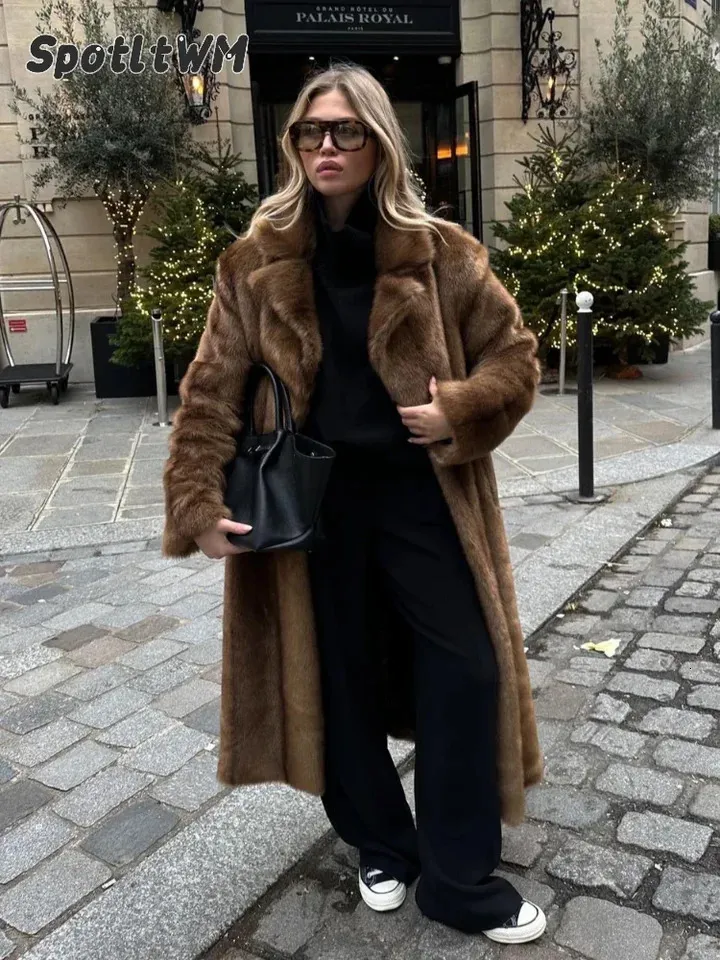 Street Style Ethical Winter Coats Elegant Faux Fur Long Coat