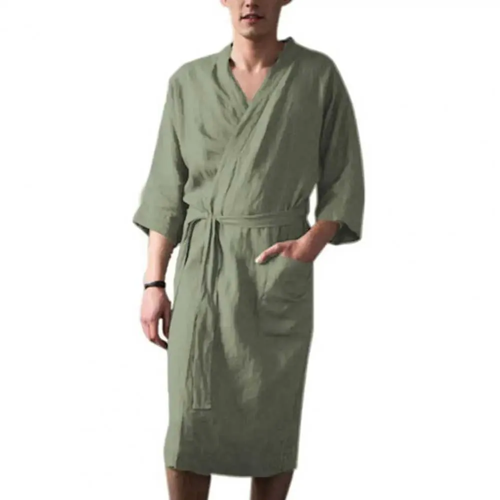 Mens Kimono Robes Lightweight Cotton Linen Blend, Japanese Robes