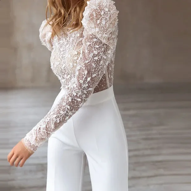 White Overalls Dressy Outfit White Lace Jumpsuit For Women Elegant