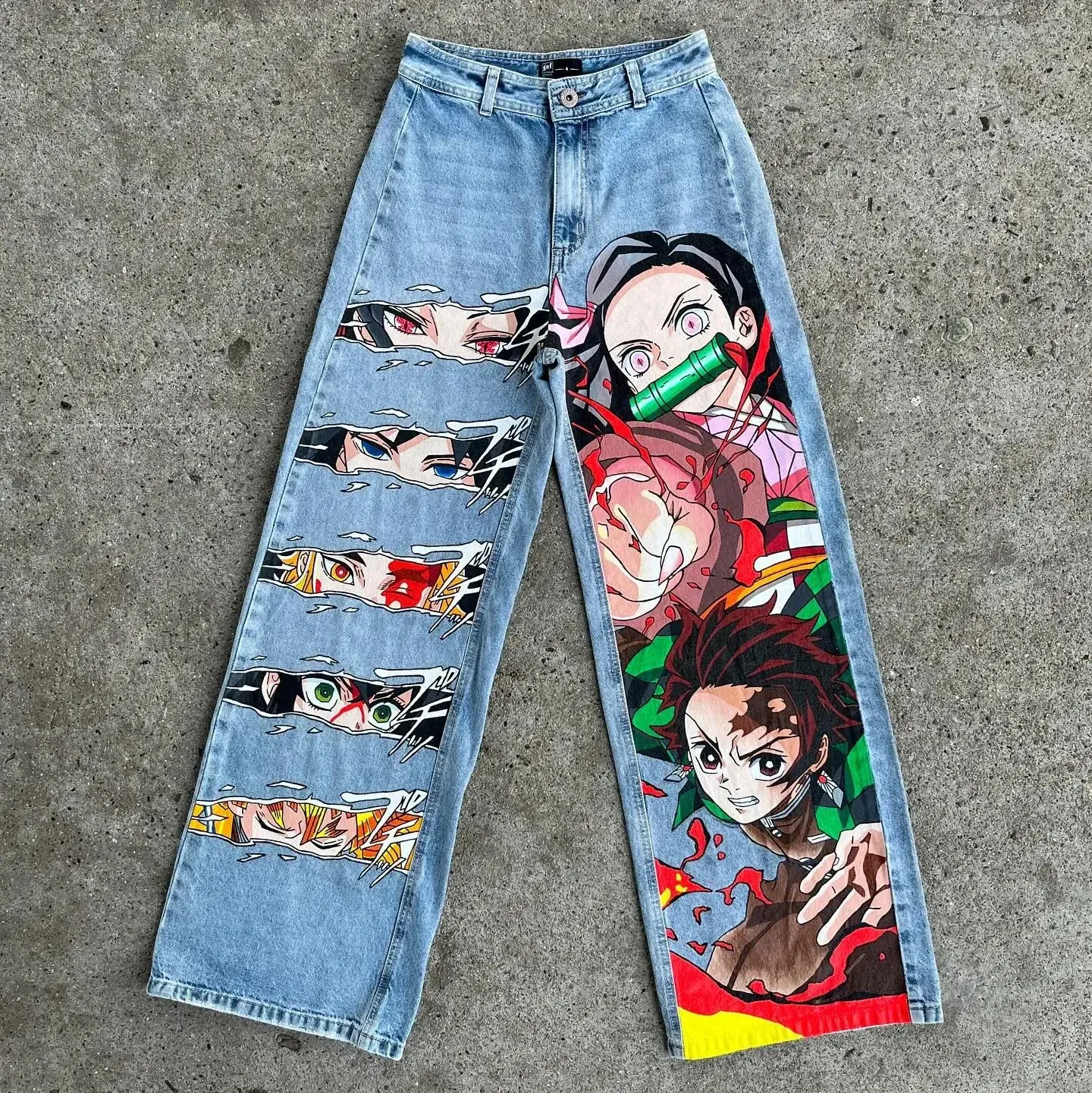 Harajuku Anime Character Printed Wide Leg Anime Jeans For Men And 