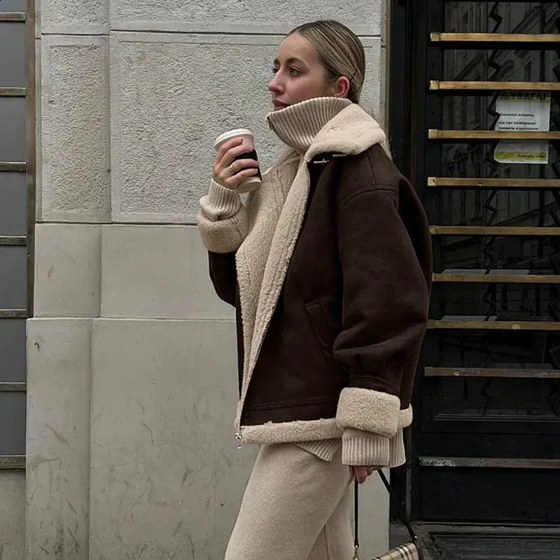 Womens Suede Bomber Jacket Short Sherpa Lined Jacket, Retro Style