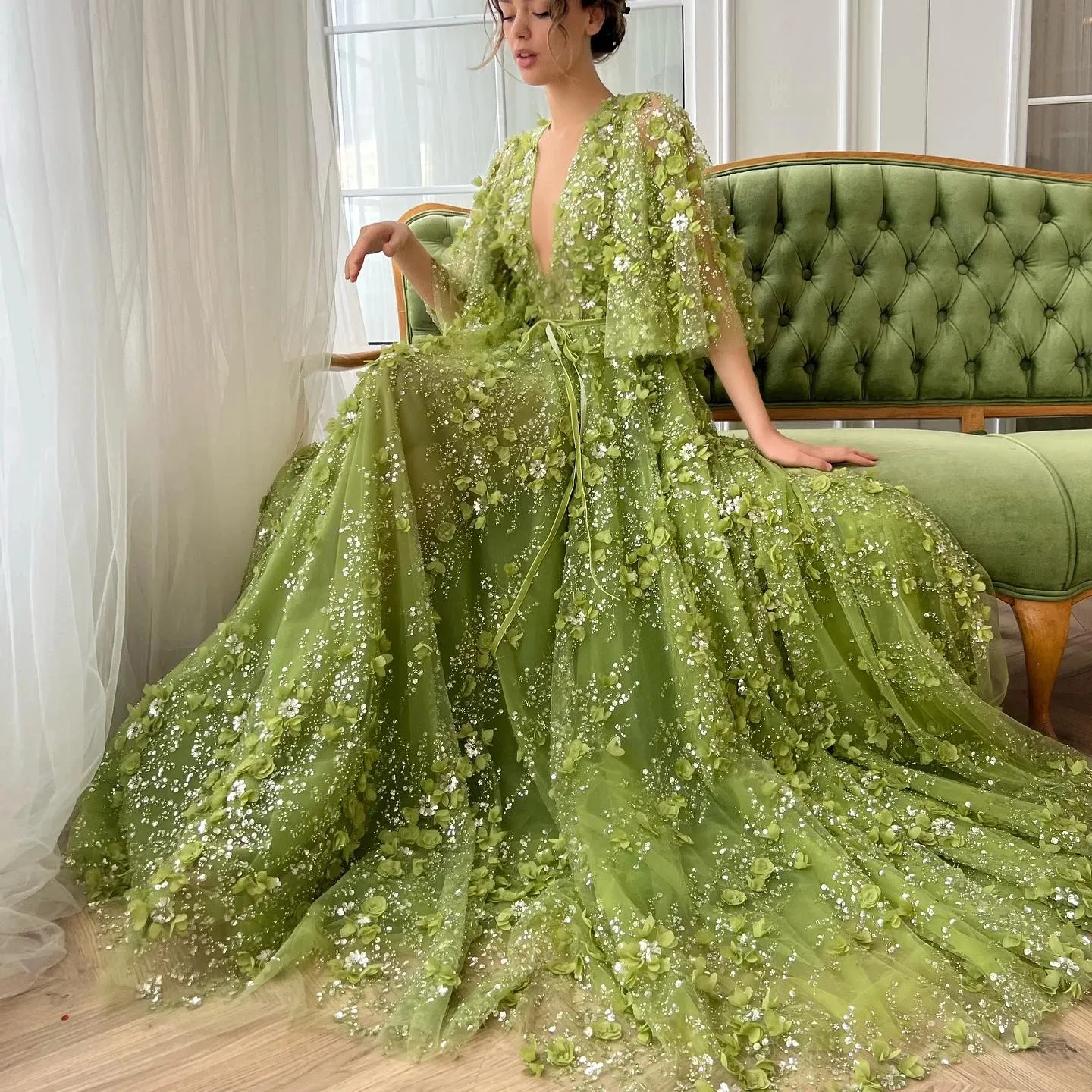 green club dresses Rhoda | Green Twist Halter-Neck Cape Maxi Dress