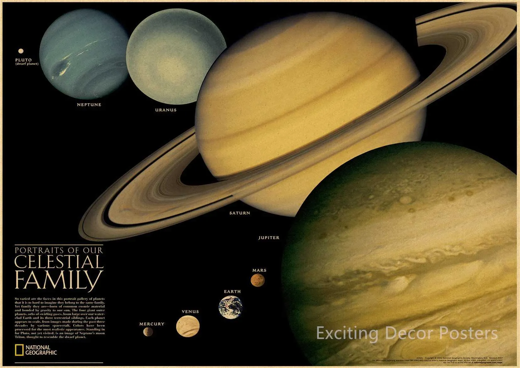 Planet Room Decor: Vintage Solar System Art Poster, Retro Kraft Paper ...