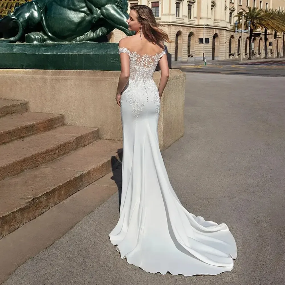 chinese dress ladies Illusion Bubble Sleeve Satin Mermaid Wedding Dress