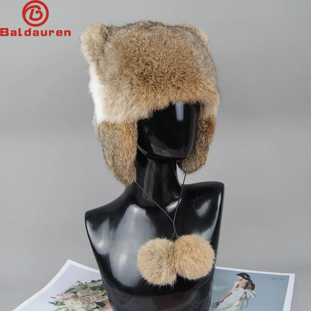 Premium Rabbit Fur Pom Beanie - Warm & Fluffy Winter Hat for Women ...