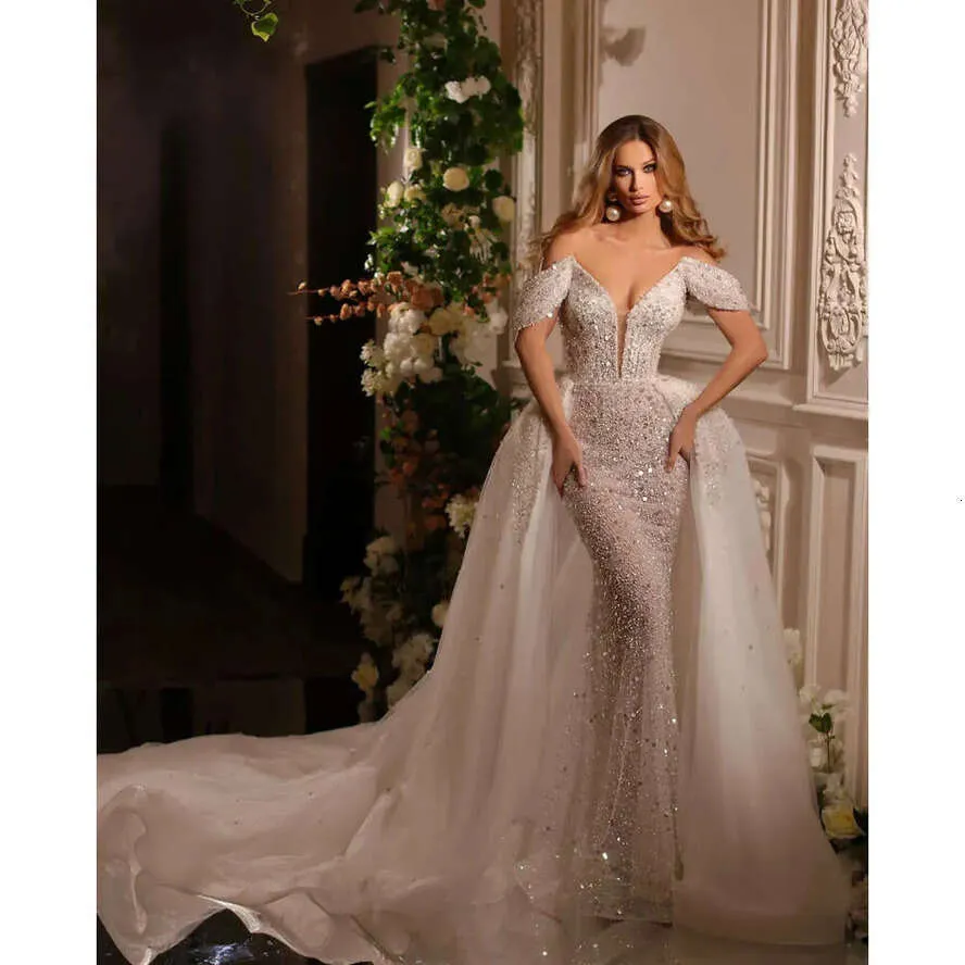 Elegant Mermaid Wedding Dress: Off-Shoulder Sequins, Backless Design ...