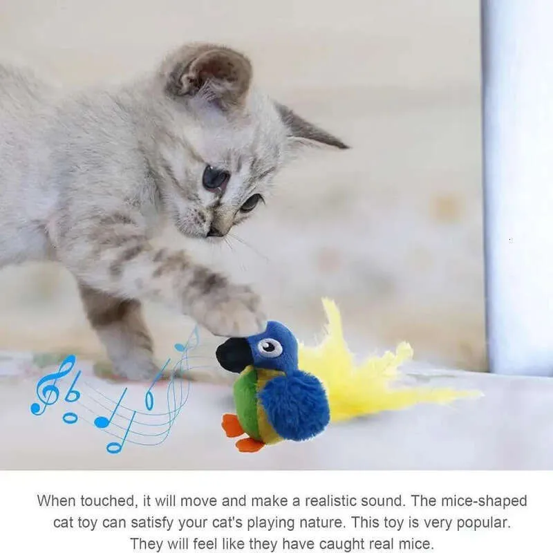 Jouet Interactif Pour Chat – Oiseau Qui Gazouille Et Bat Des Ailes, Peluche Réaliste, Anti-stress Félin