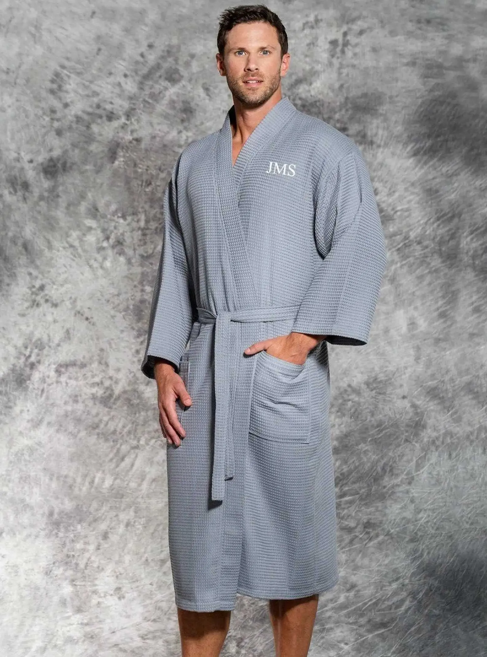 Grey Robe Men Personalized Gray Waffle Robe for Men - Custom Name, Groomsman Gift ...