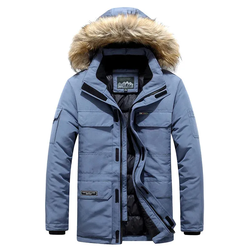 Mens Goose Down Coats, Fur Hooded Parka Coat Mens White Duck