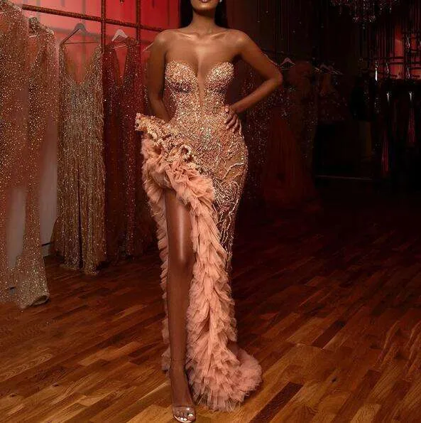 Urious Gold Tiered Tulle Evening Dresses Beaded... From Missboutique,  $659.71 | DHgate.Com