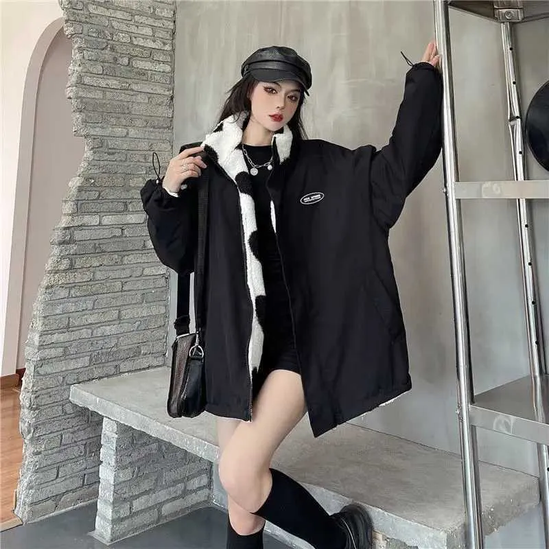 Sheep Fleece Jacket For Women: Warm Winter Cotton Coat, Loose Fit