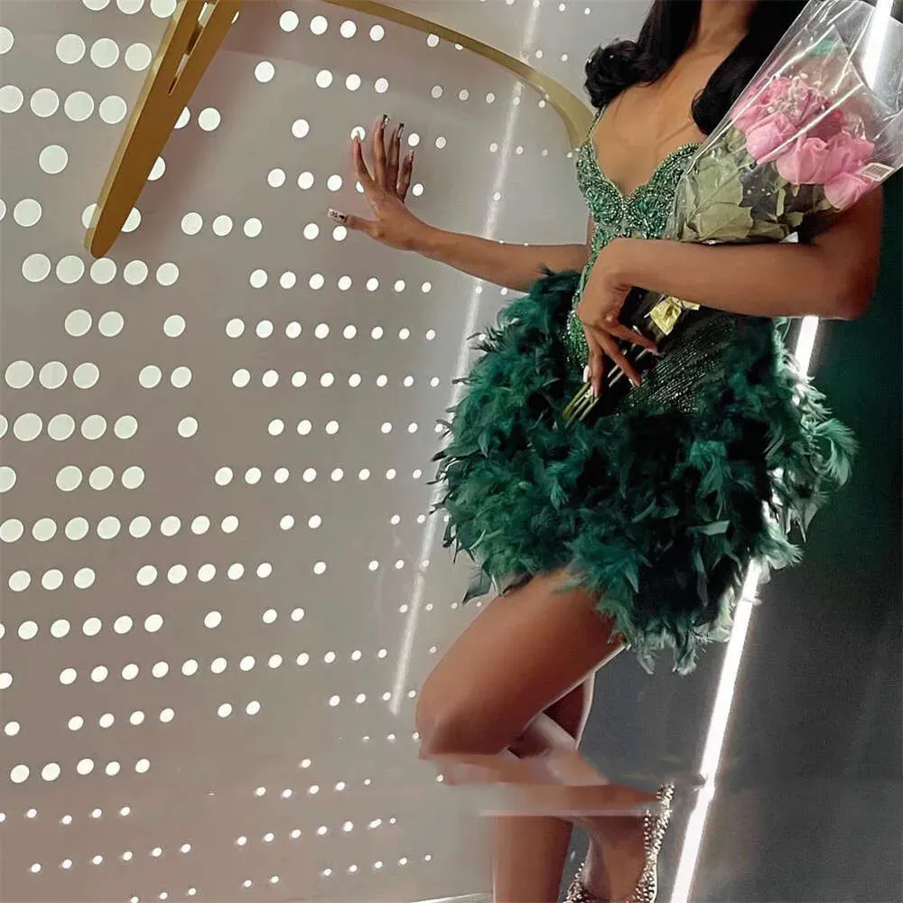 dark green feather dress Bella and Bloom Boutique main image 1