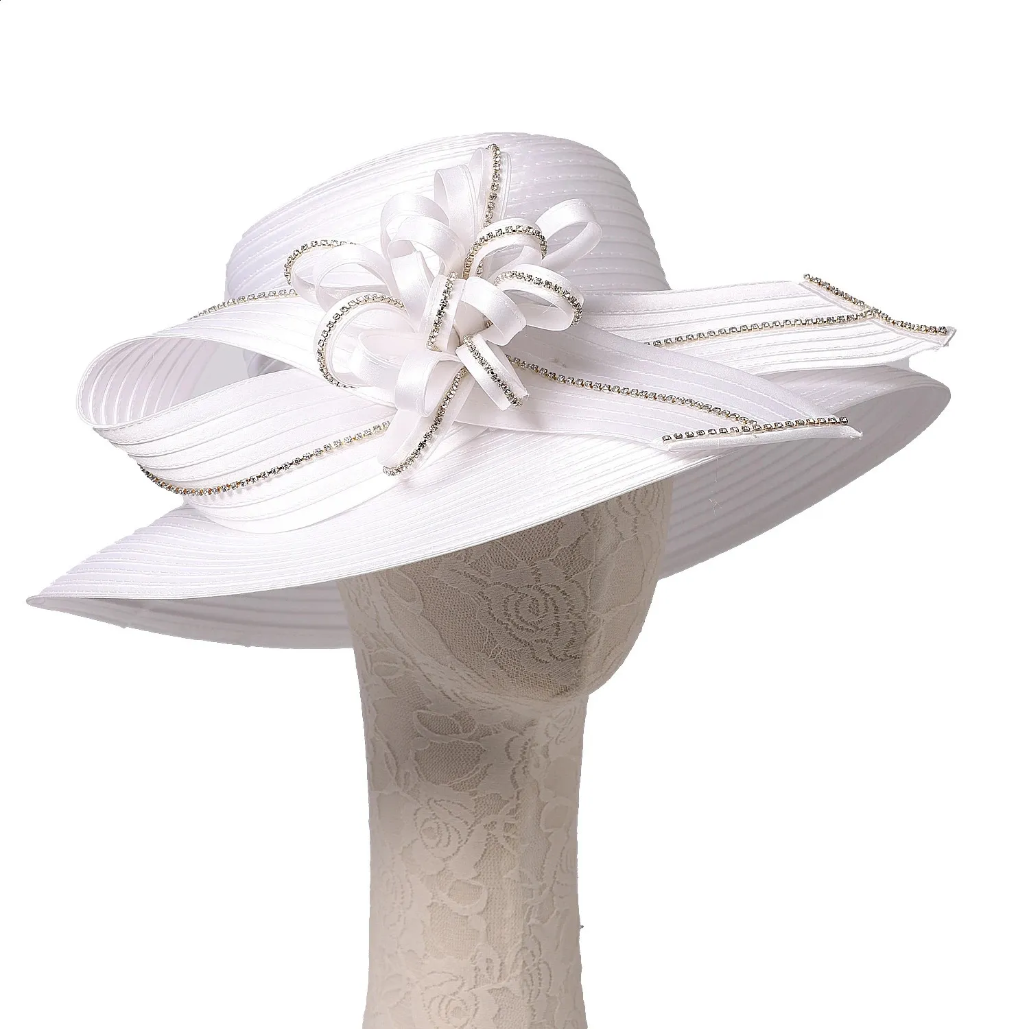 FS White Floral Womens Wide Brim Hat Elegant... From Nan05 