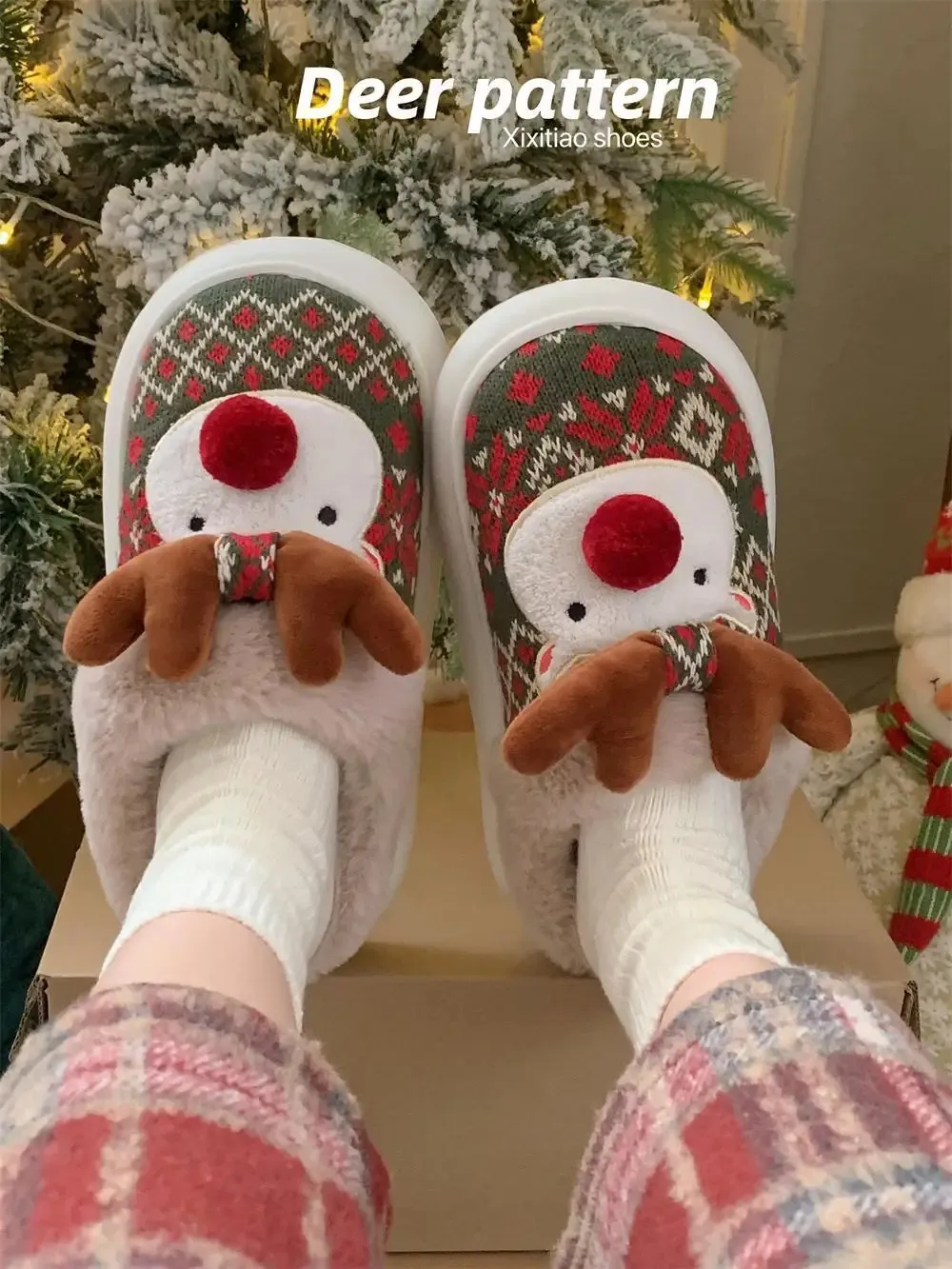 Cute Christmas Reindeer Cotton Slippers Plush... From Jiao05, $17.09 In ...