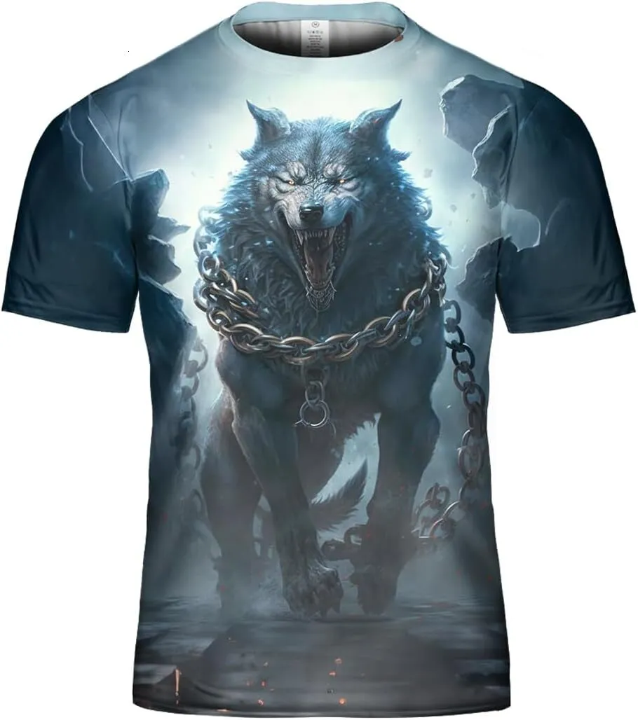 Men's Wolf Graphic T-Shirt - 3D Print Short Sleeve Casual Tee, Novelty Animal Design Streetwear Top