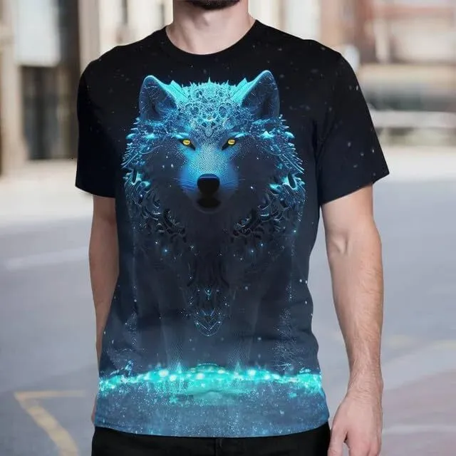 Hehanus Men's Wolf Graphic T-Shirt Large | 3D Print Novelty Casual Short Sleeve Tee Black - View #2