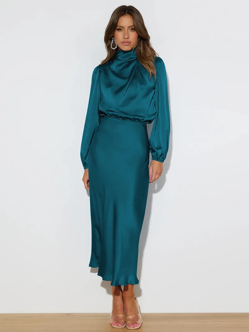 Abito donna casual in seta a maniche lunghe elegante outfit_voghion.com