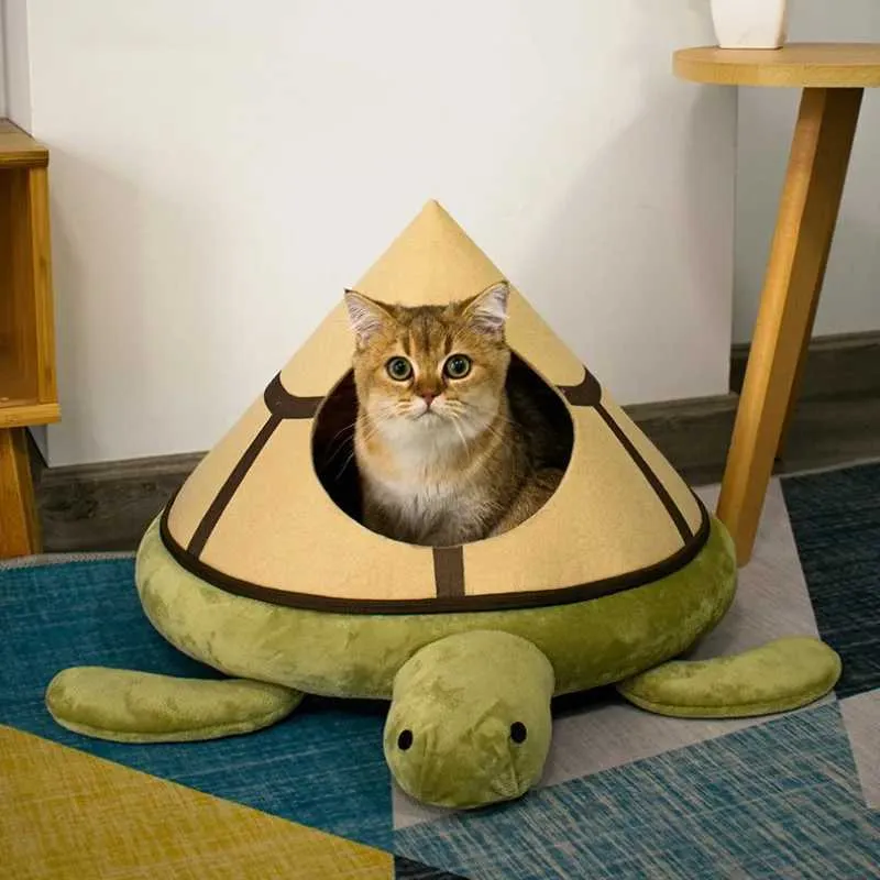 Cat Bed Cave For Indoor Cats - Detachable Pet Teepee House With Removable Cushion, Breathable Cotton & Linen, For Small Dogs & Kittens