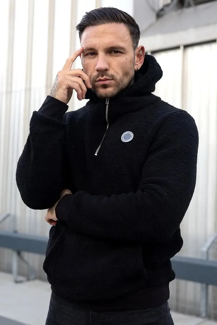 Mens Hoodies Zip Up Sherpa Sweater Turbo Cozy Imported Sherpa