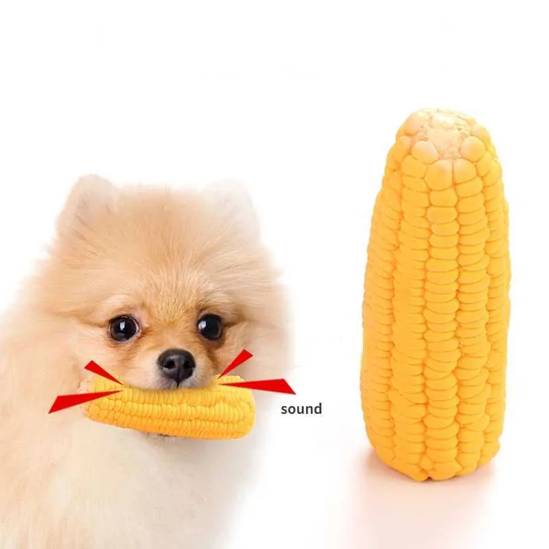Image showcasing Puppy Squeak Toy - Corn Shaped Latex Dog Toy for Small Dogs, Fun ...
