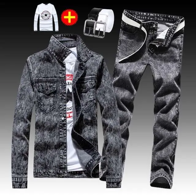 Mens Denim Jacket & Jeans Set - Hip Hop Streetwear Outfit