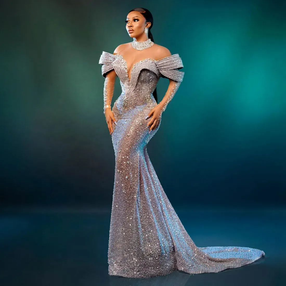 ruffle mermaid dress Mermaid Prom Dresses One Shoulder Long Evening Dress With Ruffles Formal  Gowns SED143