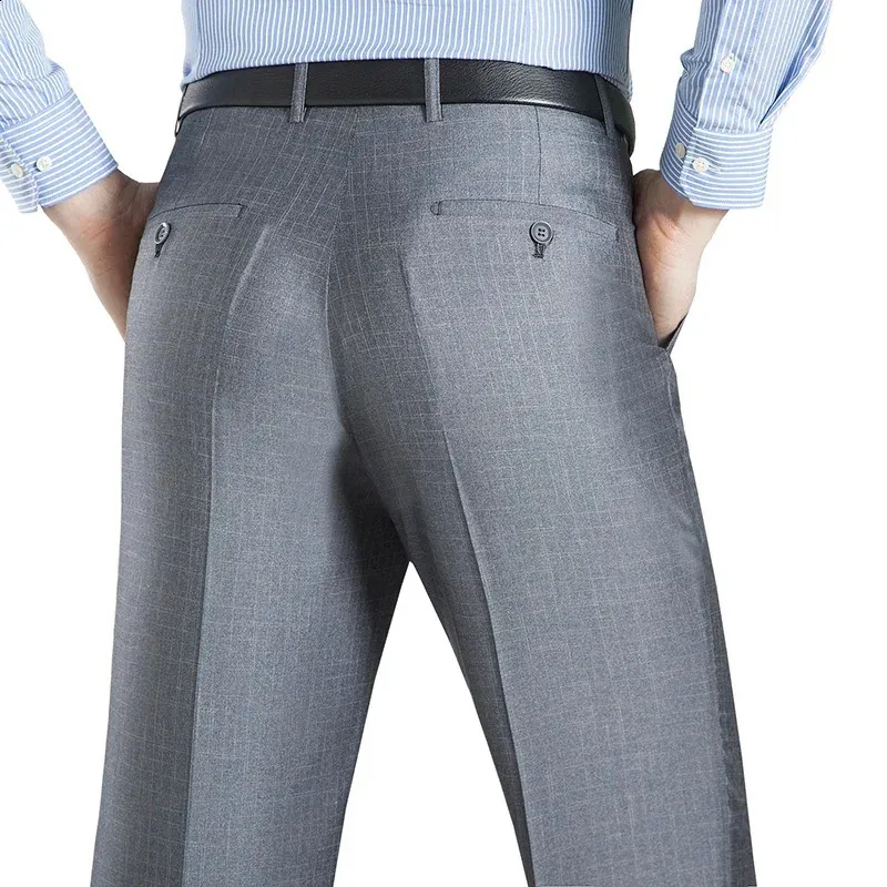 Men's Formal Silk Dress Pants - Thin Business Suit for Spring and Autumn, Sizes 29-56, Baggy Office Office Trousers (Style 241010)