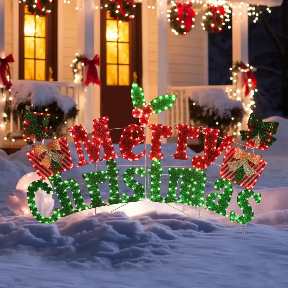 6FT Lighted Outdoor Christmas Decorations Holiday Merry Christmas Sign with 456 LED Lights