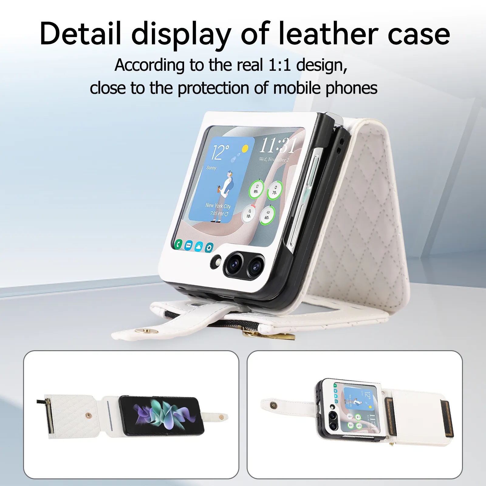 ✓ DHgate에서 확인하는 인기 Samsung Galaxy Z Flip의 PU 가죽 지갑 전화 케이스 2024, 지퍼 동전 지갑,  손목/어깨 끈, 충격 방지 플립 커버