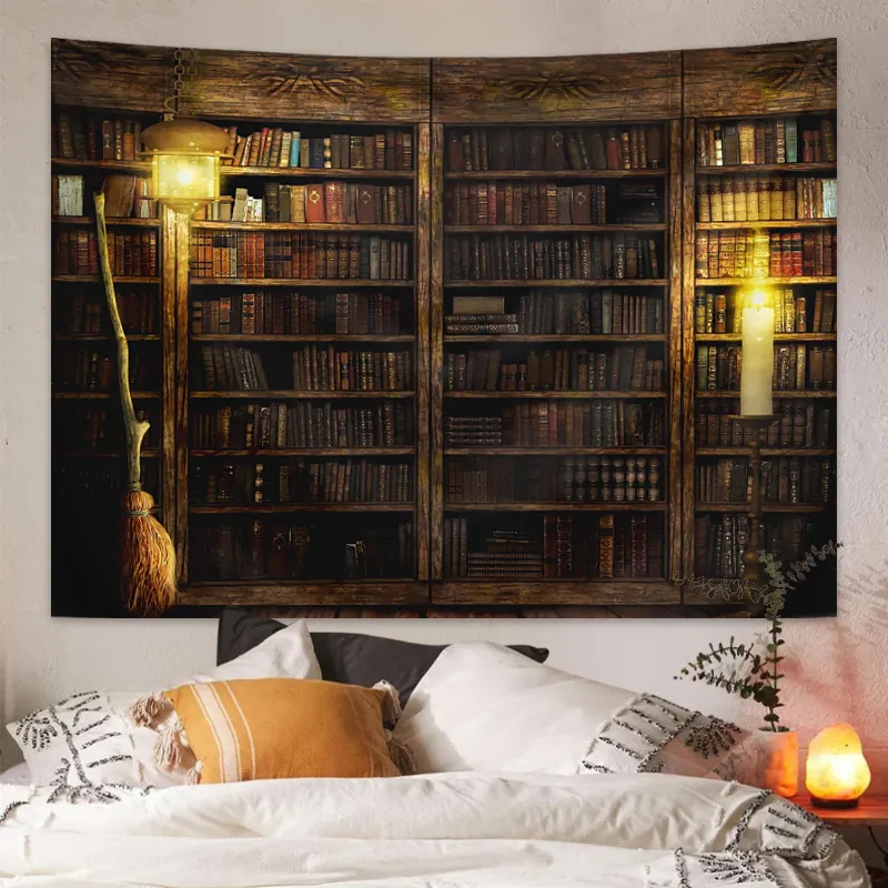 Bohemian Hippie Vintage Bookshelf Library Tapestry Wall Hanging For