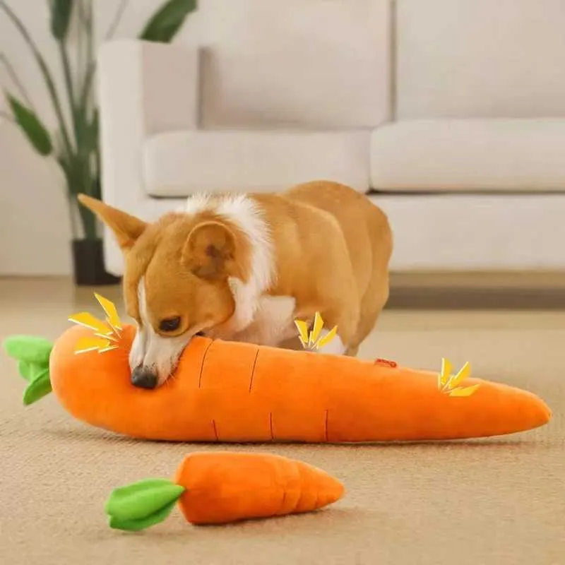 Tough Carrot Chew Toy for Small Dogs Bite-Resistant Squeaky