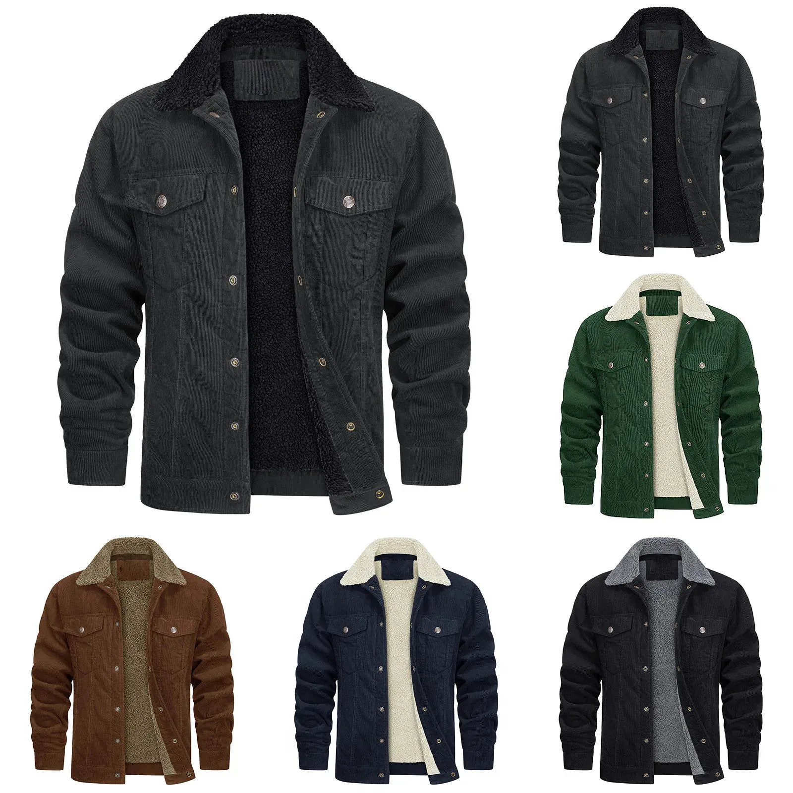 Mens Casual Wool Lined Denim Jacket Knit Fabric, Regular Length Up