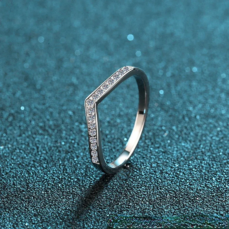 925 Sterling Silver Engagement Rings, V Shaped Wedding Band For