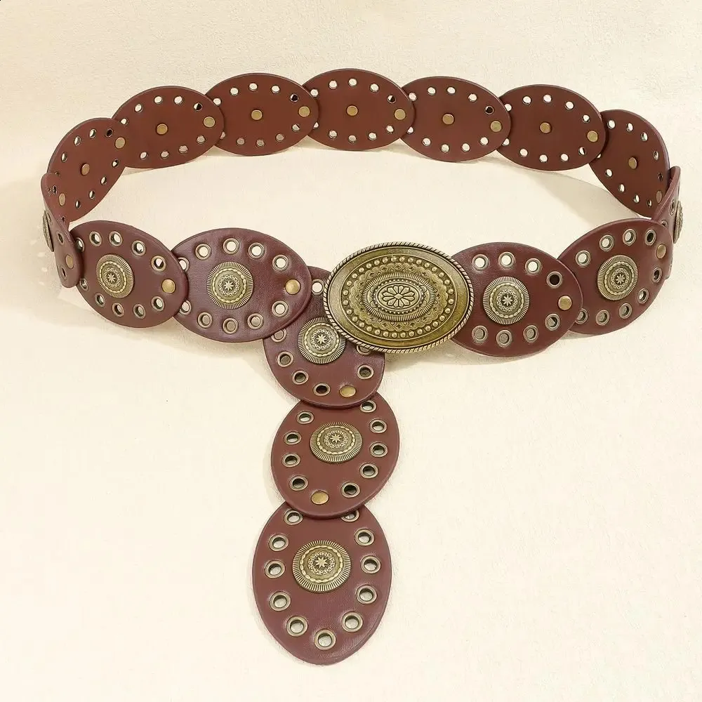 Hollow Disc Belt Western Style Metal Buckle Vintage Belt Round Hollow Belt Vintage Disc Wide Belts Metal Buckle  main image 4